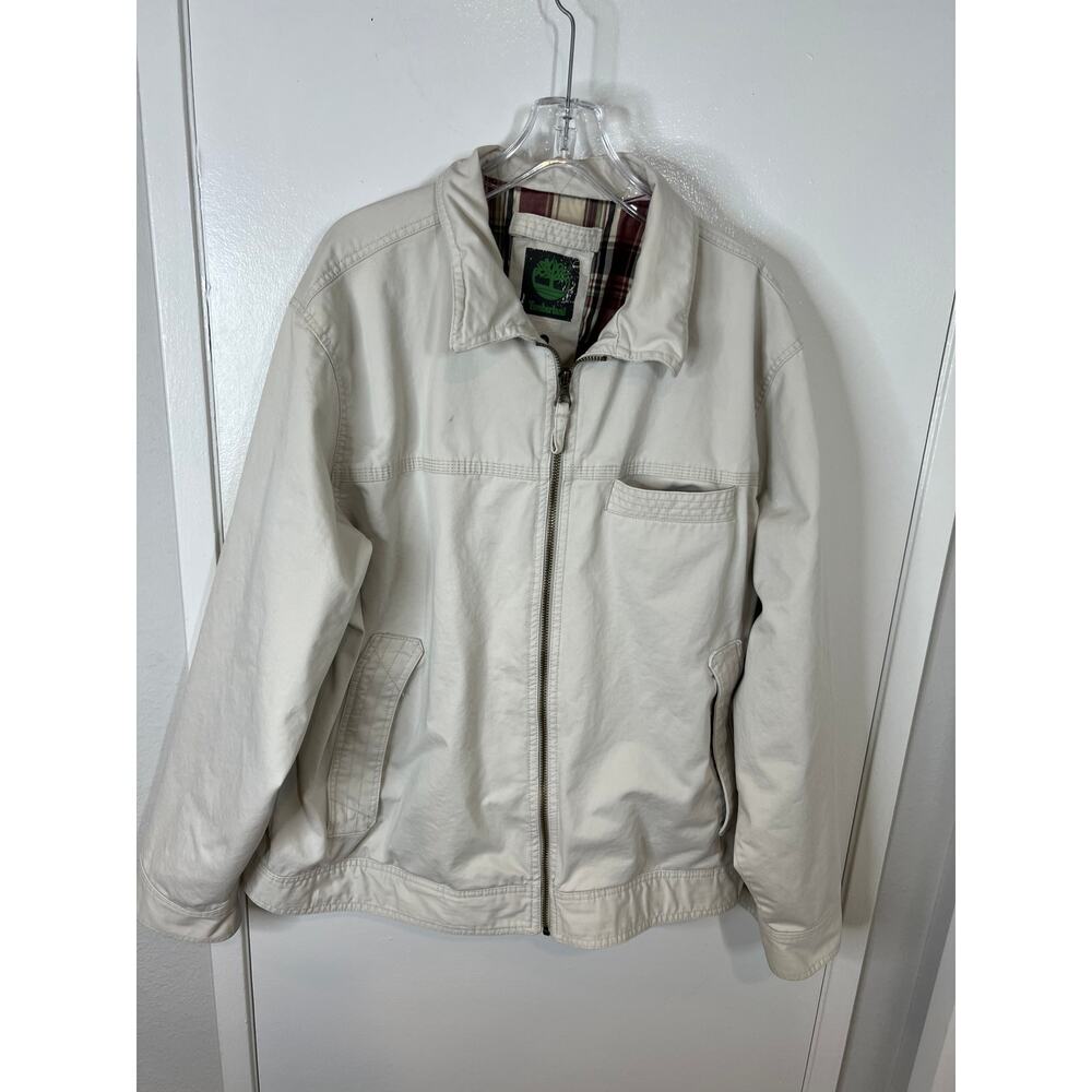 Timberland Men's Full Zip Collared Casual Plaid Lined Jacket Ivory ~ Size 2XL